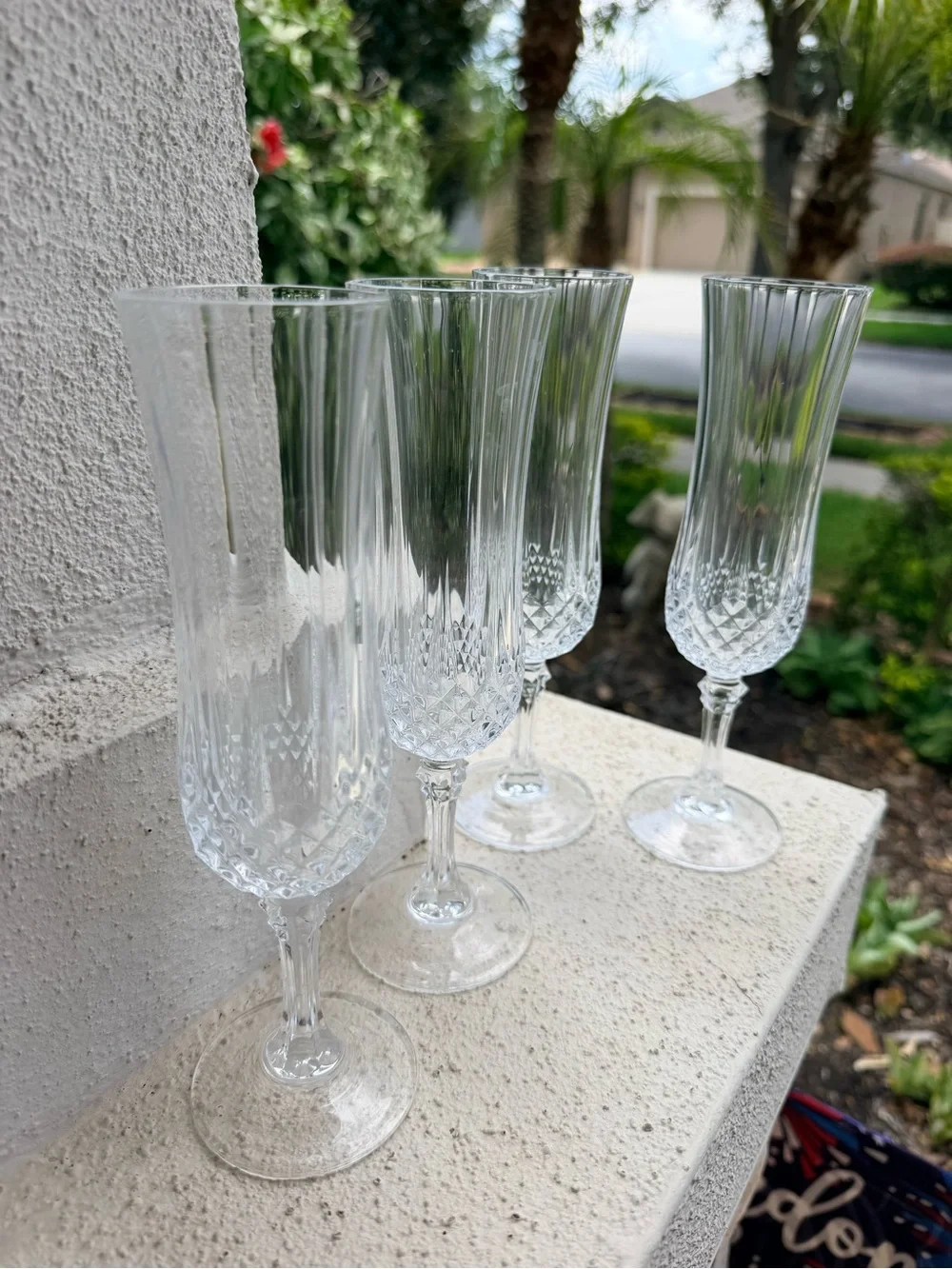 Set of 6 Clear Crystal Champagne Flutes Diamond Cut Optic Panel Stemware 8